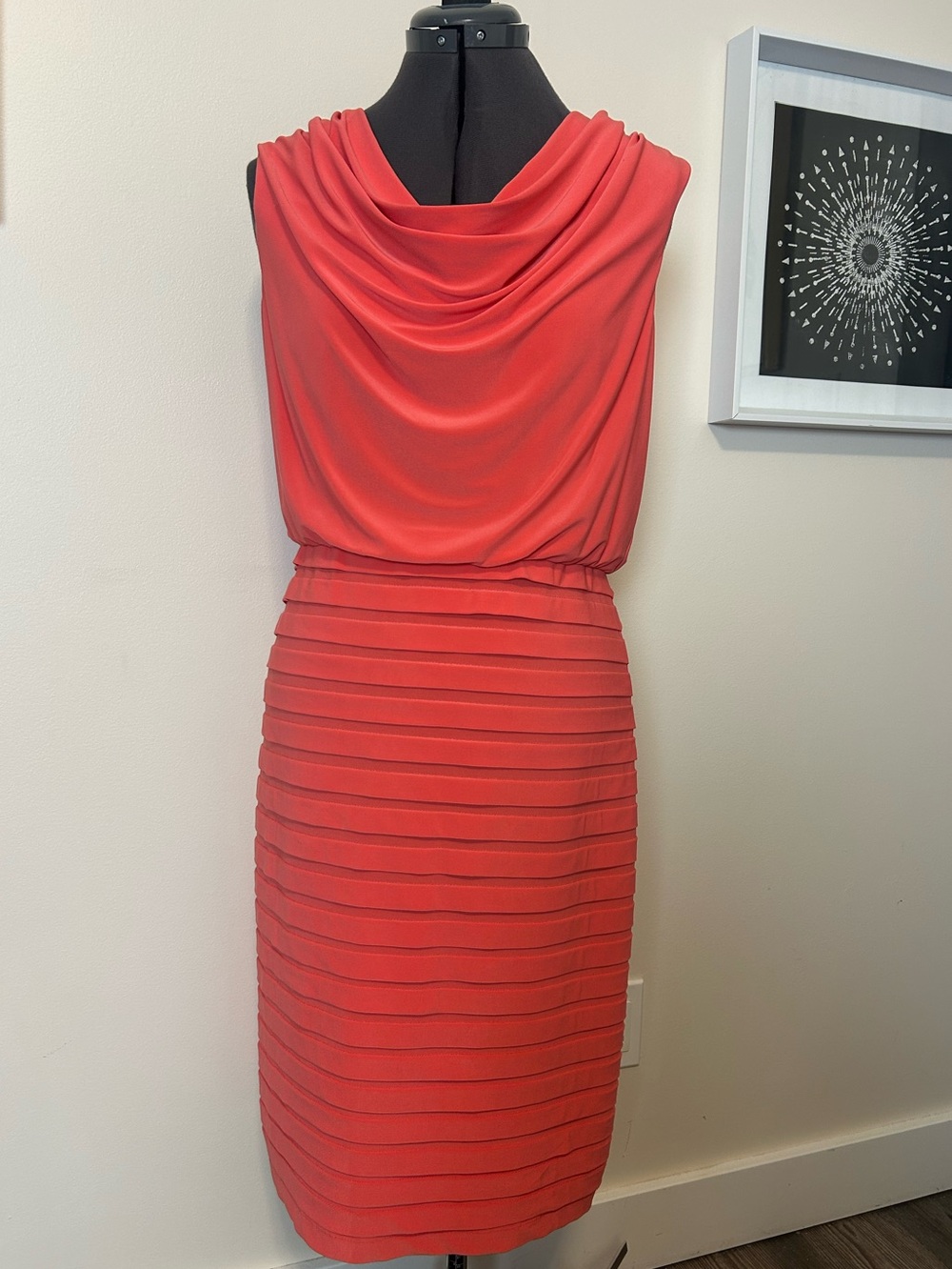 Adrianna Papell Coral Draped Cocktail Dress Size 10